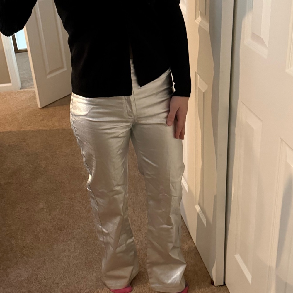 Fashion Nova Silver Metallic Wide Leg  Pants